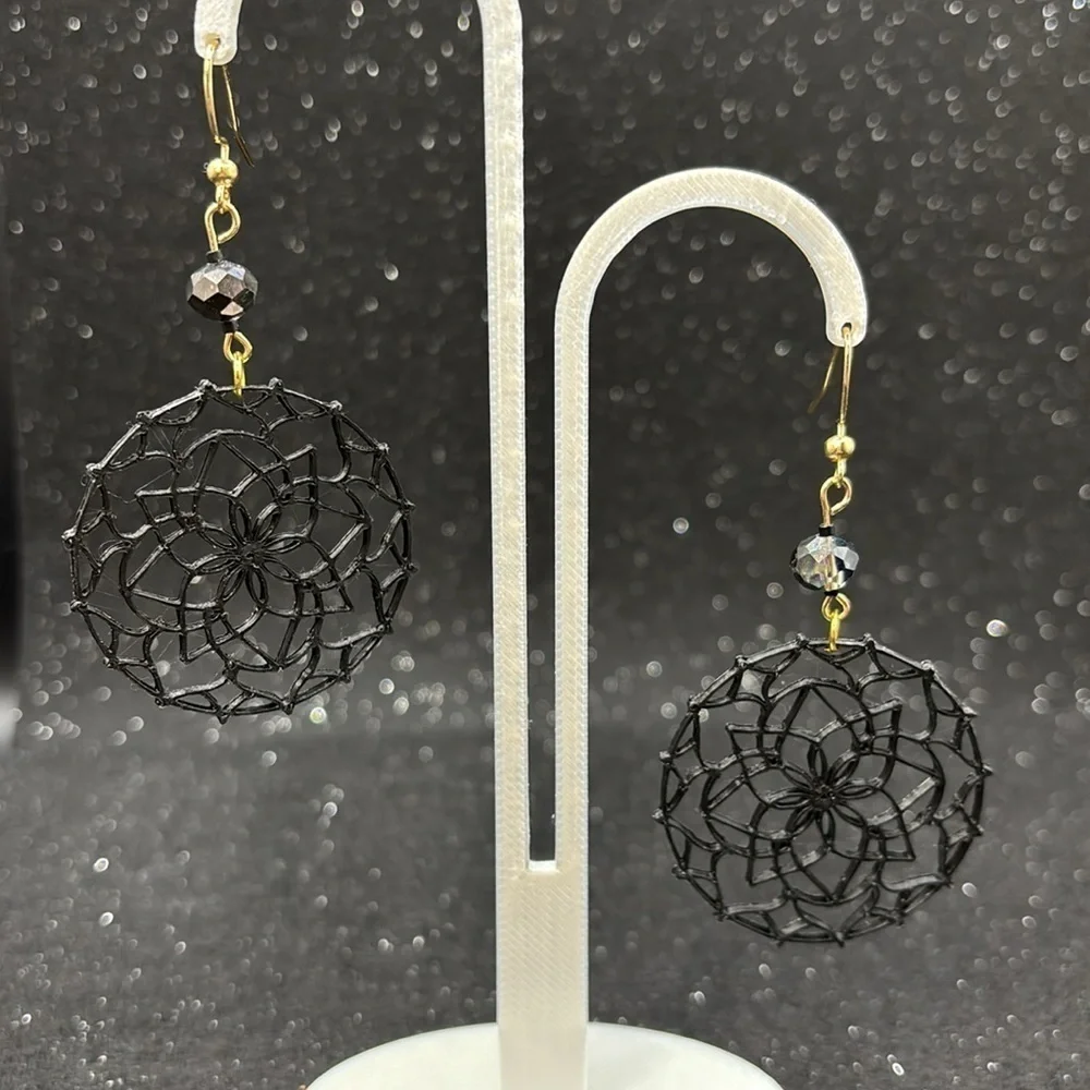 Handmade Black Earrings with Gold Accents